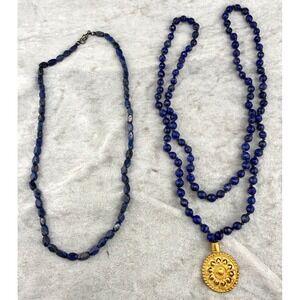 Satya Blue Polished Stone Necklace Medallion 32" 18"